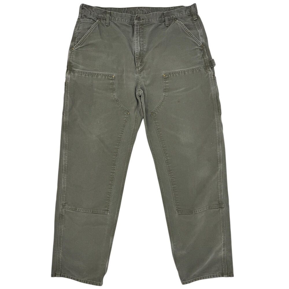 Carhartt Men's B136 Double Front Duck Canvas Dungaree Carpenter Pants Moss 40x34